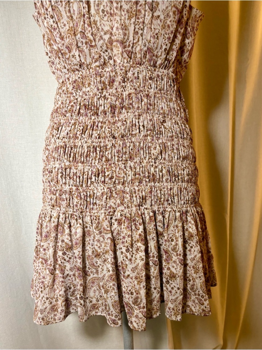 House of Harlow 1960 Paisley Smocked Mini Dress Boho Luxe Farm Rio Vibe Small - Picture 11 of 15
